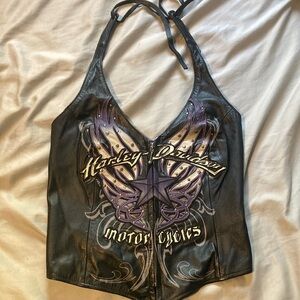 Harley-Davidson Black and Purple Halter top